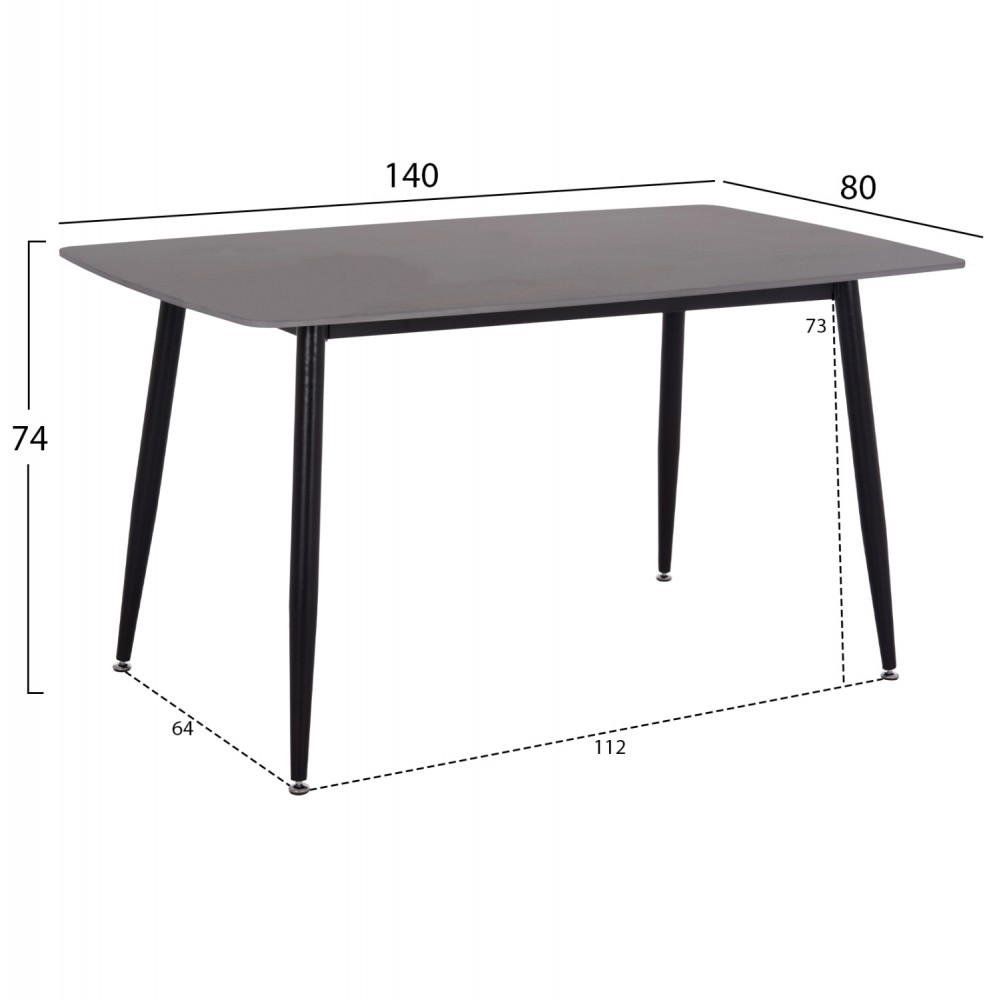 Τραπέζι τραπεζαρίας "RAVEN" από μέταλλο/κεραμικό μαύρο/ανθρακί μαρμάρου 140x80x74