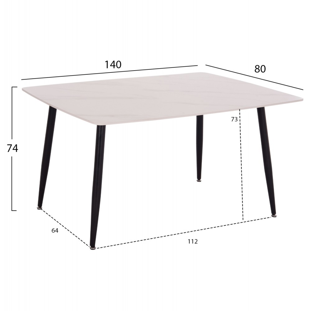 Τραπέζι τραπεζαρίας "RAVEN" από μέταλλο/κεραμικό μαύρο/λευκό μαρμάρου 140x80x74
