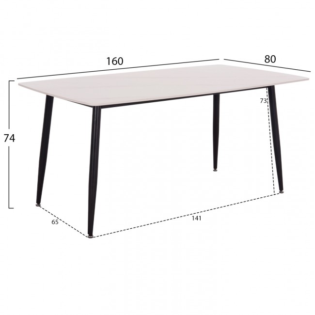 Τραπέζι τραπεζαρίας "RAVEN" από μέταλλο/κεραμικό μαύρο/λευκό μαρμάρου 160x80x74