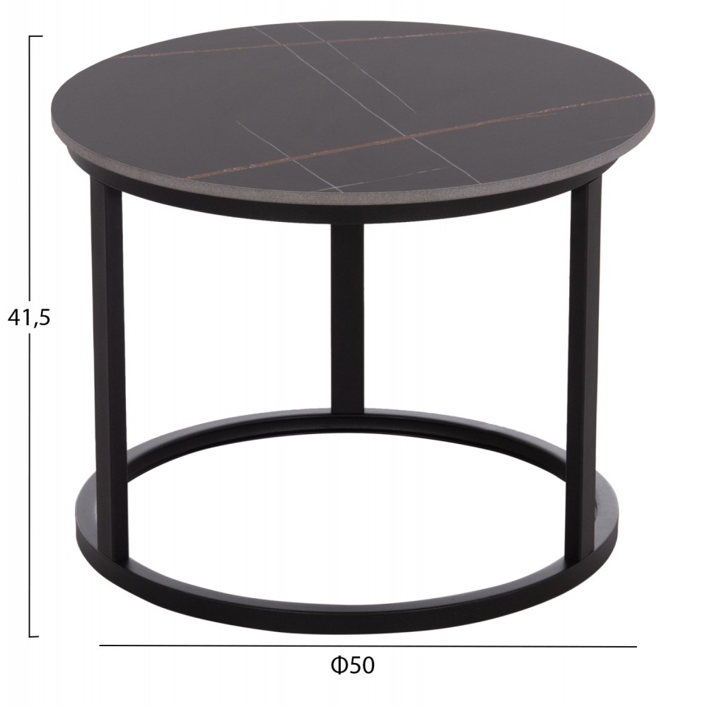 Σετ τραπέζια σαλονιού "TALOS" 2τμχ από μέταλλο/κεραμικό σε χρώμα μαύρο μαρμάρου Φ70x45.5