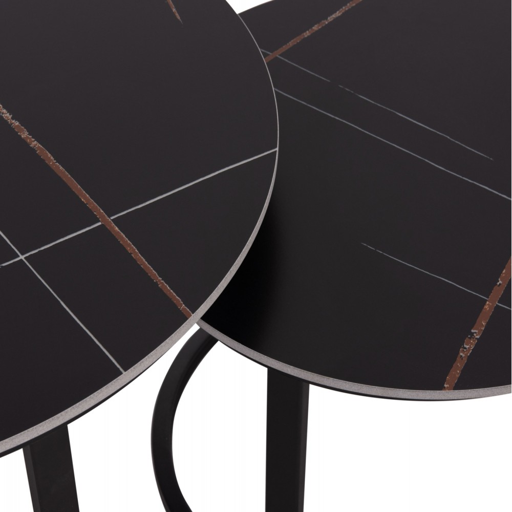 Σετ τραπέζια σαλονιού "TALOS" 2τμχ από μέταλλο/κεραμικό σε χρώμα μαύρο μαρμάρου Φ70x45.5