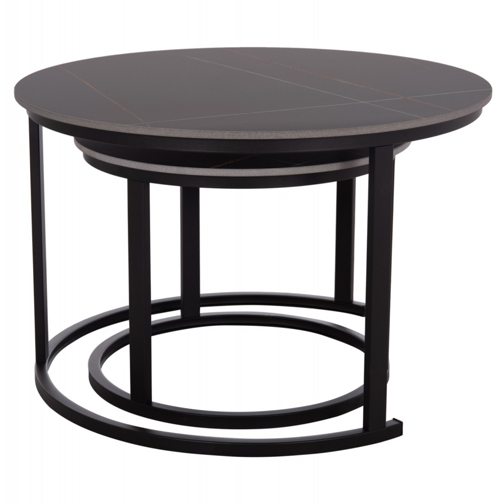 Σετ τραπέζια σαλονιού "TALOS" 2τμχ από μέταλλο/κεραμικό σε χρώμα μαύρο μαρμάρου Φ70x45.5