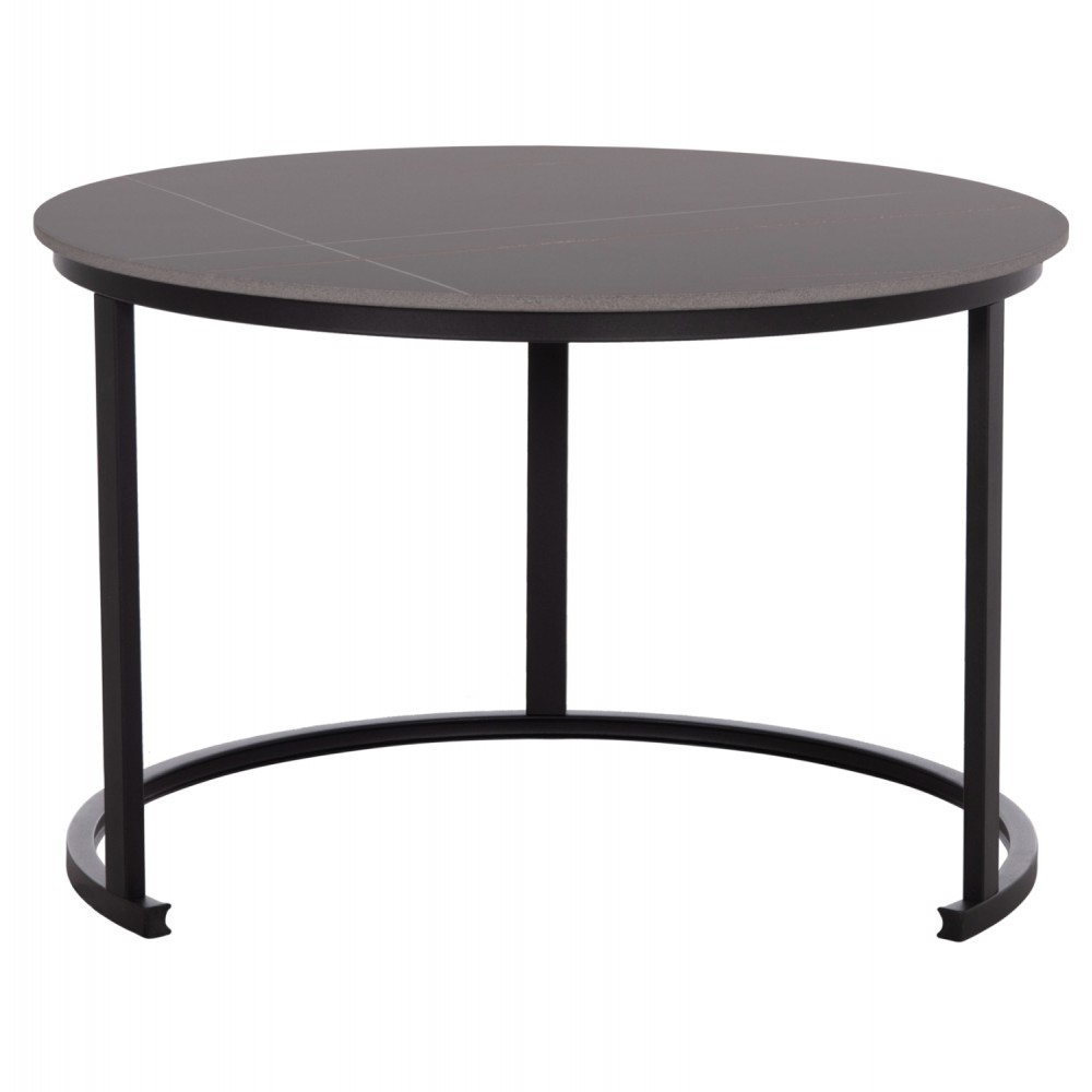 Σετ τραπέζια σαλονιού "TALOS" 2τμχ από μέταλλο/κεραμικό σε χρώμα μαύρο μαρμάρου Φ70x45.5