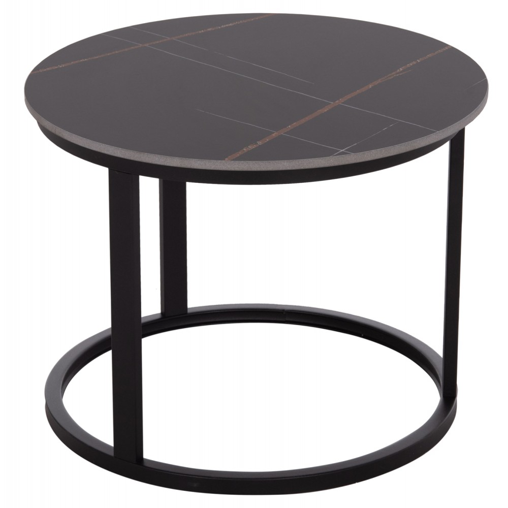 Σετ τραπέζια σαλονιού "TALOS" 2τμχ από μέταλλο/κεραμικό σε χρώμα μαύρο μαρμάρου Φ70x45.5