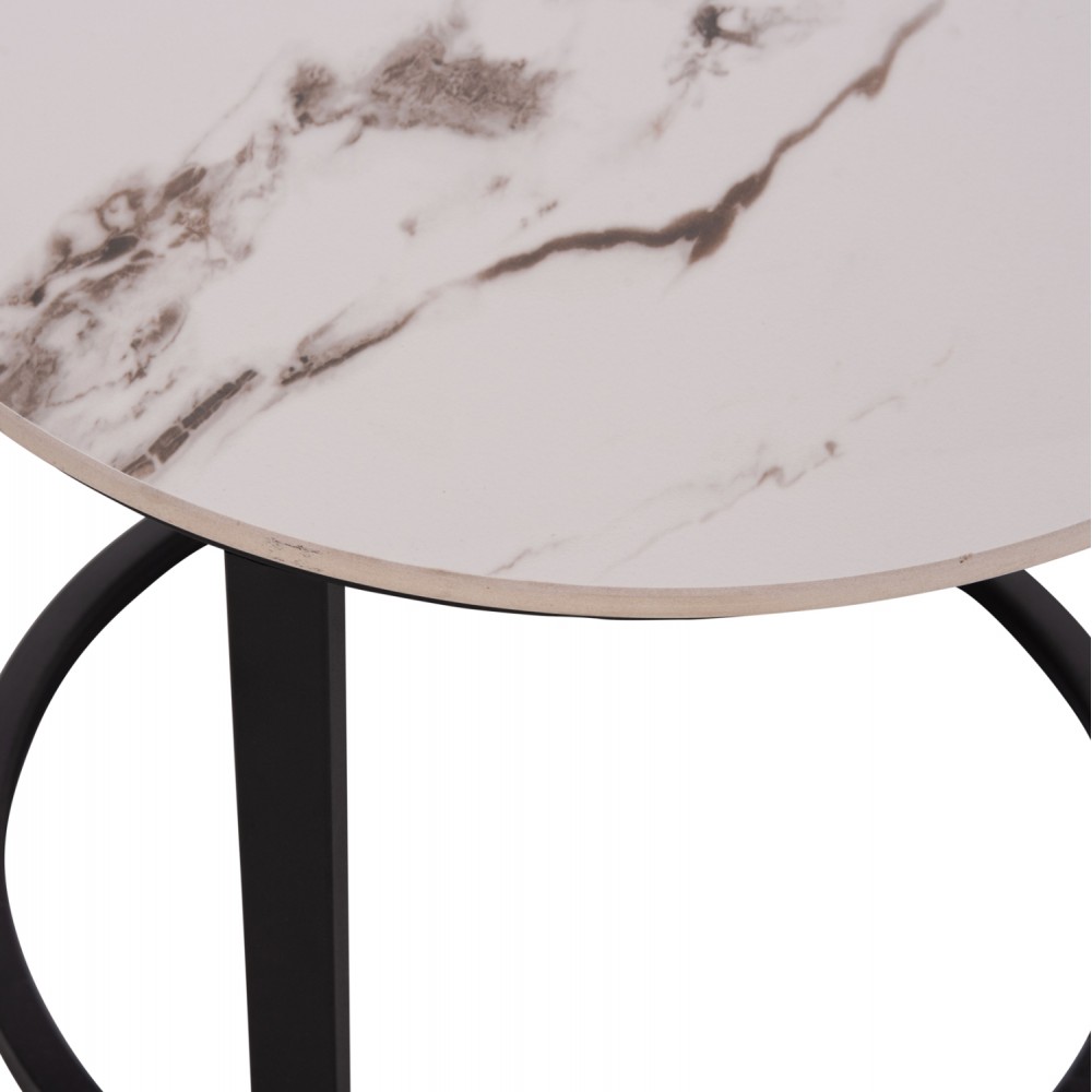 Σετ τραπέζια σαλονιού "TALOS" 2τμχ από μέταλλο/κεραμικό σε χρώμα μαύρο/λευκό-καφέ μαρμάρου Φ70x45.5