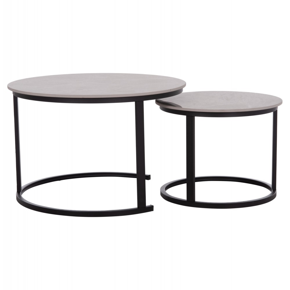 Σετ τραπέζια σαλονιού "TALOS" 2τμχ από μέταλλο/κεραμικό σε χρώμα μαύρο/γκρι μαρμάρου Φ70x45.5