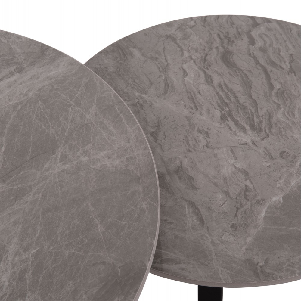 Σετ τραπέζια σαλονιού "TALOS" 2τμχ από μέταλλο/κεραμικό σε χρώμα μαύρο/γκρι μαρμάρου Φ70x45.5