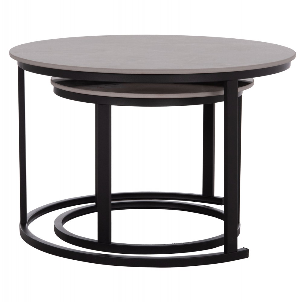 Σετ τραπέζια σαλονιού "TALOS" 2τμχ από μέταλλο/κεραμικό σε χρώμα μαύρο/γκρι μαρμάρου Φ70x45.5