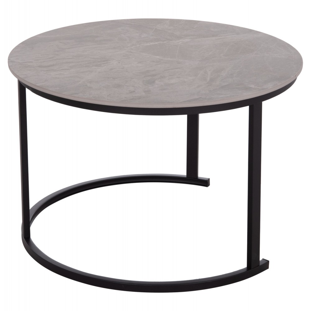 Σετ τραπέζια σαλονιού "TALOS" 2τμχ από μέταλλο/κεραμικό σε χρώμα μαύρο/γκρι μαρμάρου Φ70x45.5