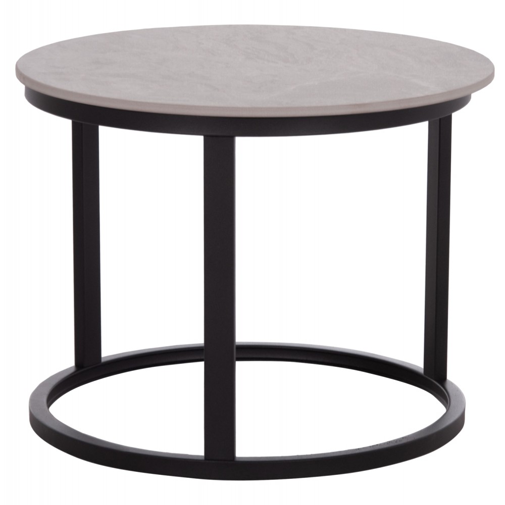 Σετ τραπέζια σαλονιού "TALOS" 2τμχ από μέταλλο/κεραμικό σε χρώμα μαύρο/γκρι μαρμάρου Φ70x45.5