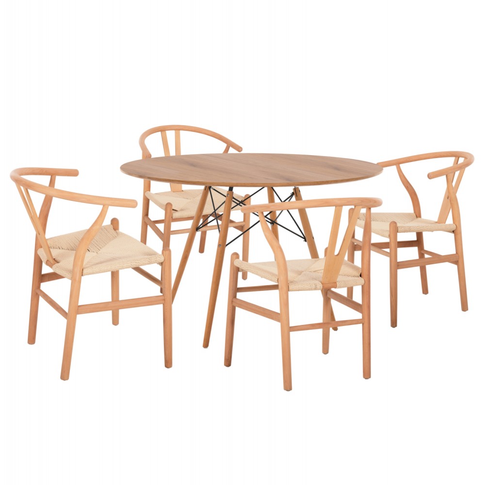 Σετ τραπεζαρίας "BRAVE" 5τμχ από ξύλο/mdf σε χρώμα φυσικό Φ120x75