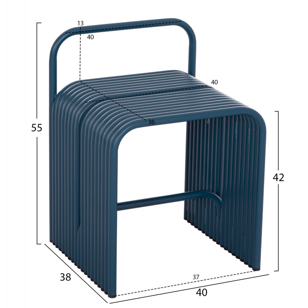 Σκαμπό χαμηλό "INTREPID" από αλουμίνιο σε χρώμα μπλε 40x38x55