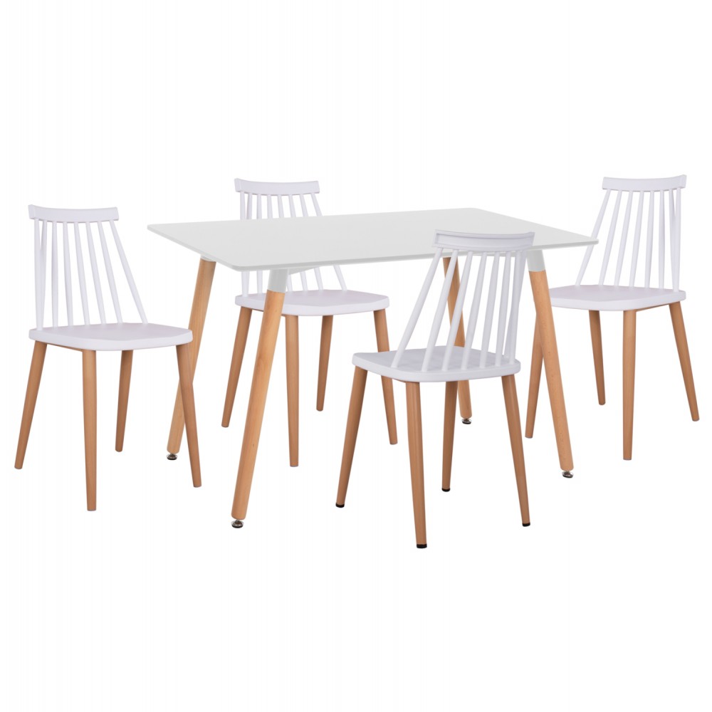 Σετ τραπεζαρίας "MINIMAL" 5τμχ από ξύλο/mdf/pp σε χρώμα φυσικό/λευκό 120x80x73