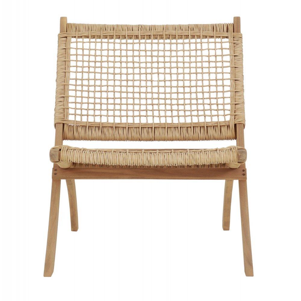 Καρέκλα lounge "FERMO" αναδιπλούμενη από ξύλο/wicker σε χρώμα φυσικό 78x60x73