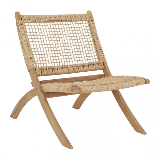 Καρέκλα lounge "FERMO" αναδιπλούμενη από ξύλο/wicker σε χρώμα φυσικό 78x60x73