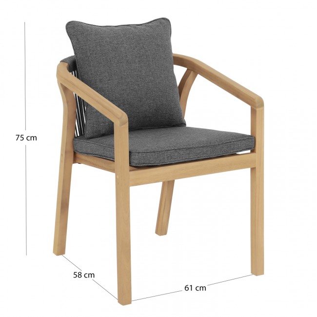 Πολυθρόνα τραπεζαρίας "CONTREL" από ξύλο/σχοινί/ύφασμα σε χρώμα φυσικό/γκρι 61x58x75