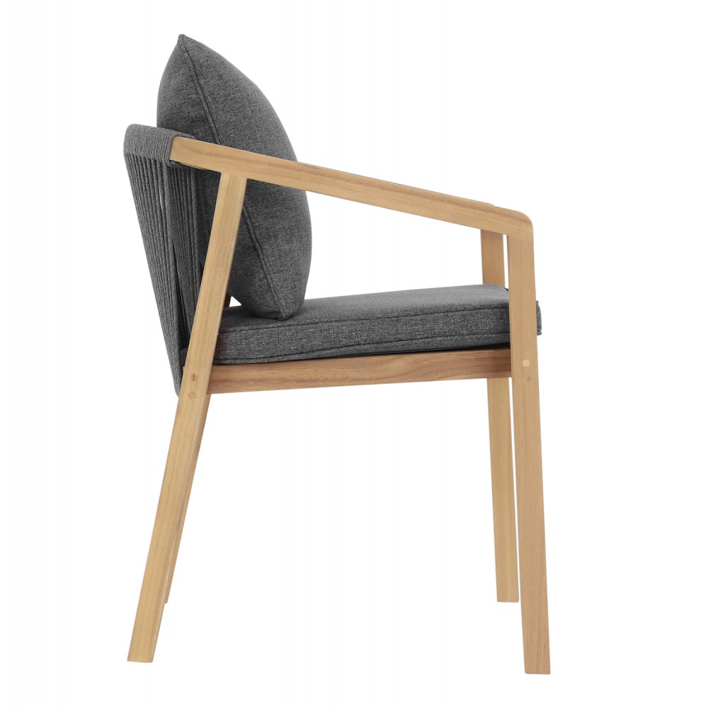 Πολυθρόνα τραπεζαρίας "CONTREL" από ξύλο/σχοινί/ύφασμα σε χρώμα φυσικό/γκρι 61x58x75