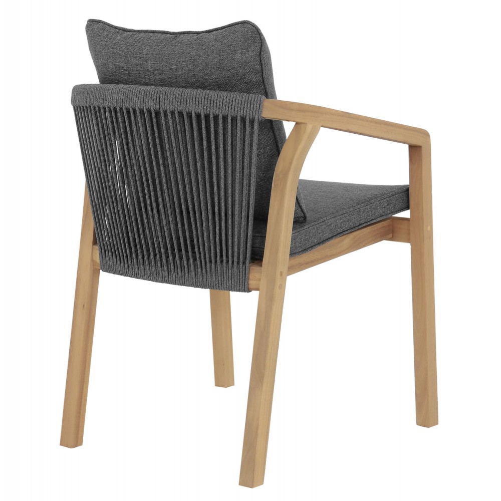 Πολυθρόνα τραπεζαρίας "CONTREL" από ξύλο/σχοινί/ύφασμα σε χρώμα φυσικό/γκρι 61x58x75