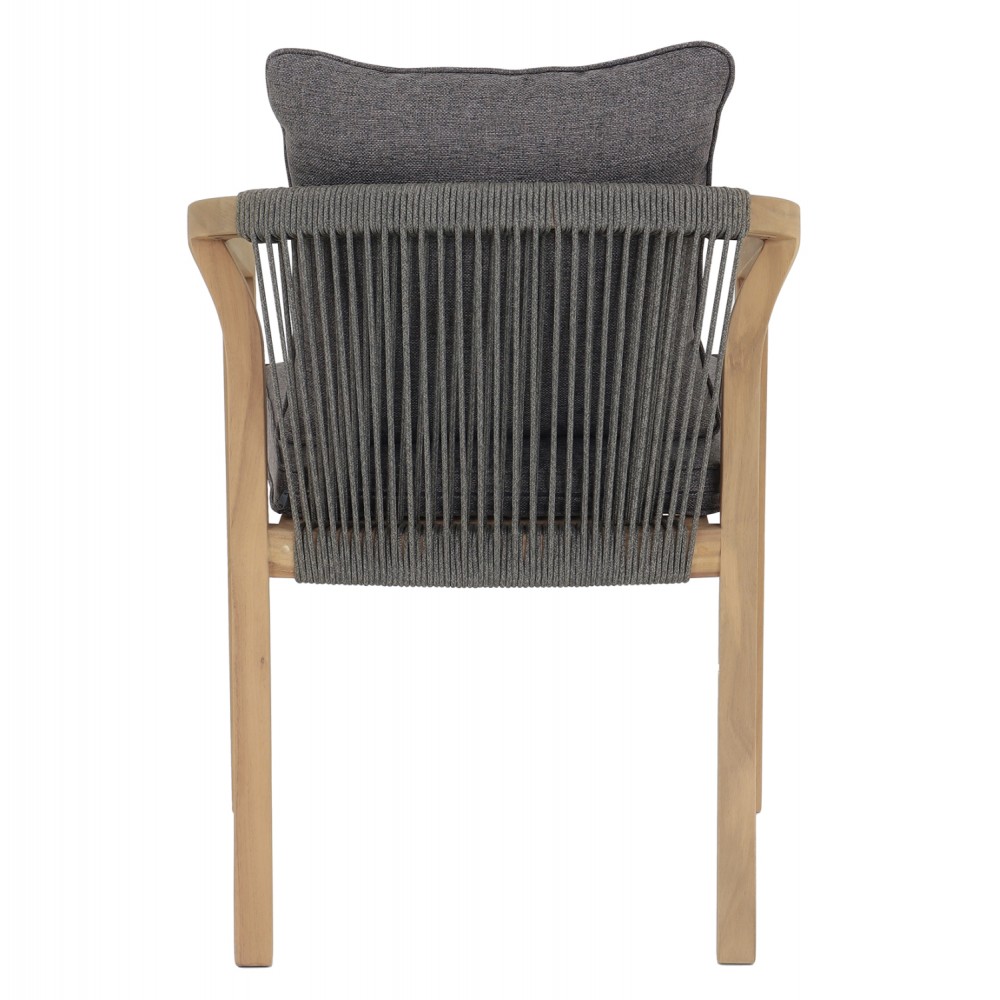 Πολυθρόνα τραπεζαρίας "CONTREL" από ξύλο/σχοινί/ύφασμα σε χρώμα φυσικό/γκρι 61x58x75