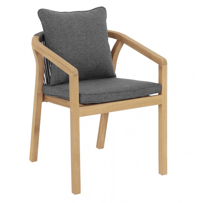 Πολυθρόνα τραπεζαρίας "CONTREL" από ξύλο/σχοινί/ύφασμα σε χρώμα φυσικό/γκρι 61x58x75