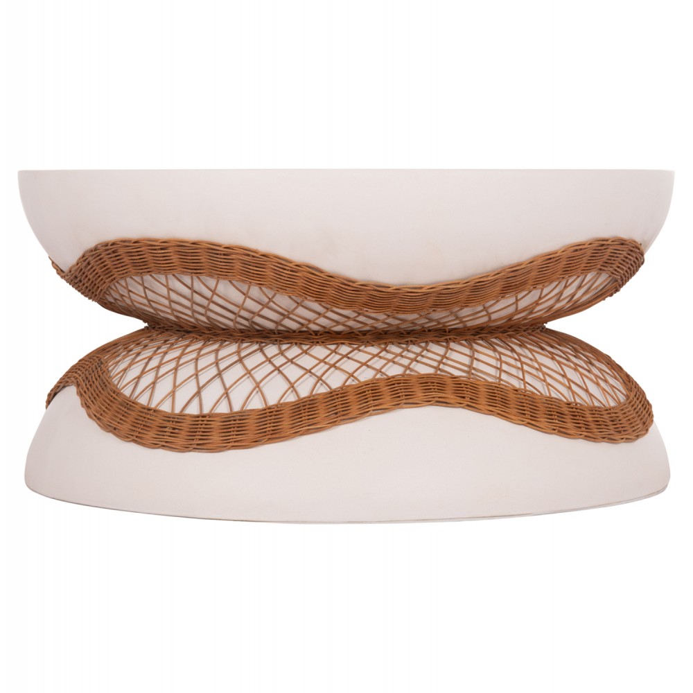 Τραπέζι σαλονιού "ANNA" από fiber cement/rattan σε χρώμα λευκό/φυσικό Φ92x44.5