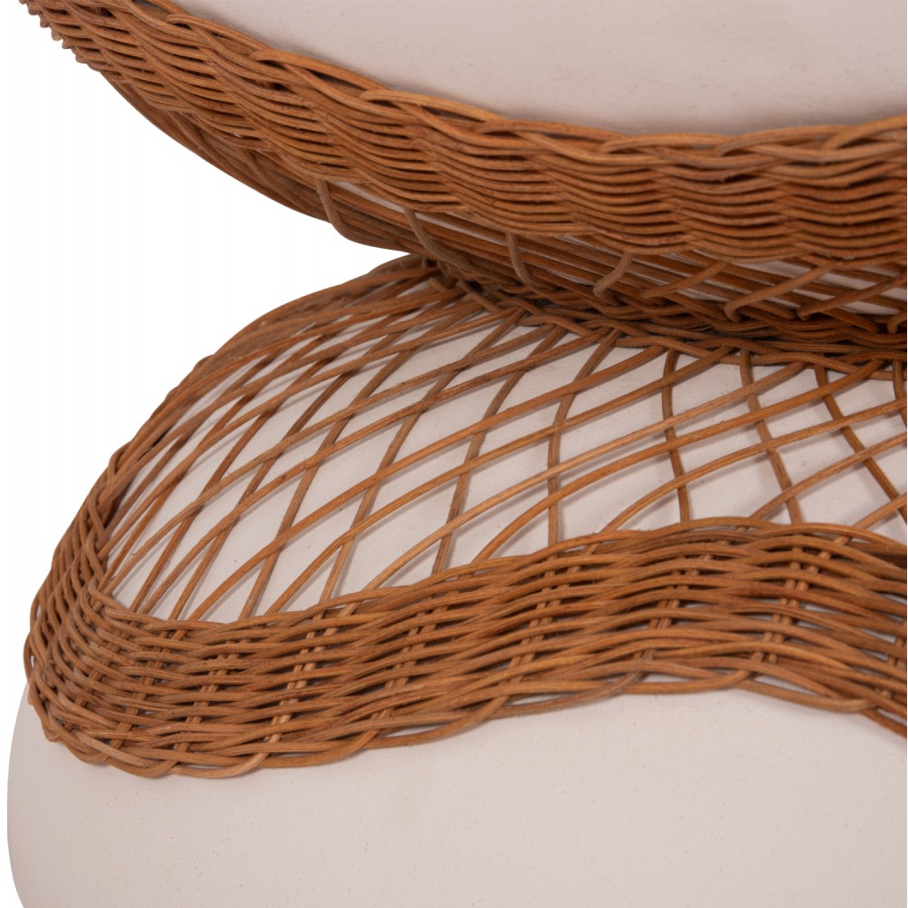 Τραπέζι σαλονιού "ANNA" από fiber cement/rattan σε χρώμα λευκό/φυσικό Φ92x44.5