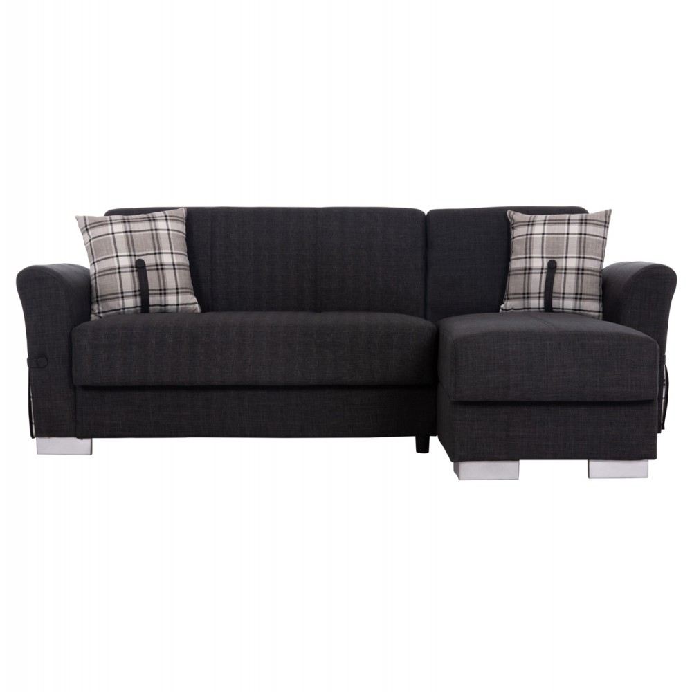 Γωνιακός καναπές-κρεβάτι "BRONKO" με αποθηκευτικό χώρο από ύφασμα σε χρώμα ανθρακί 218x138x77