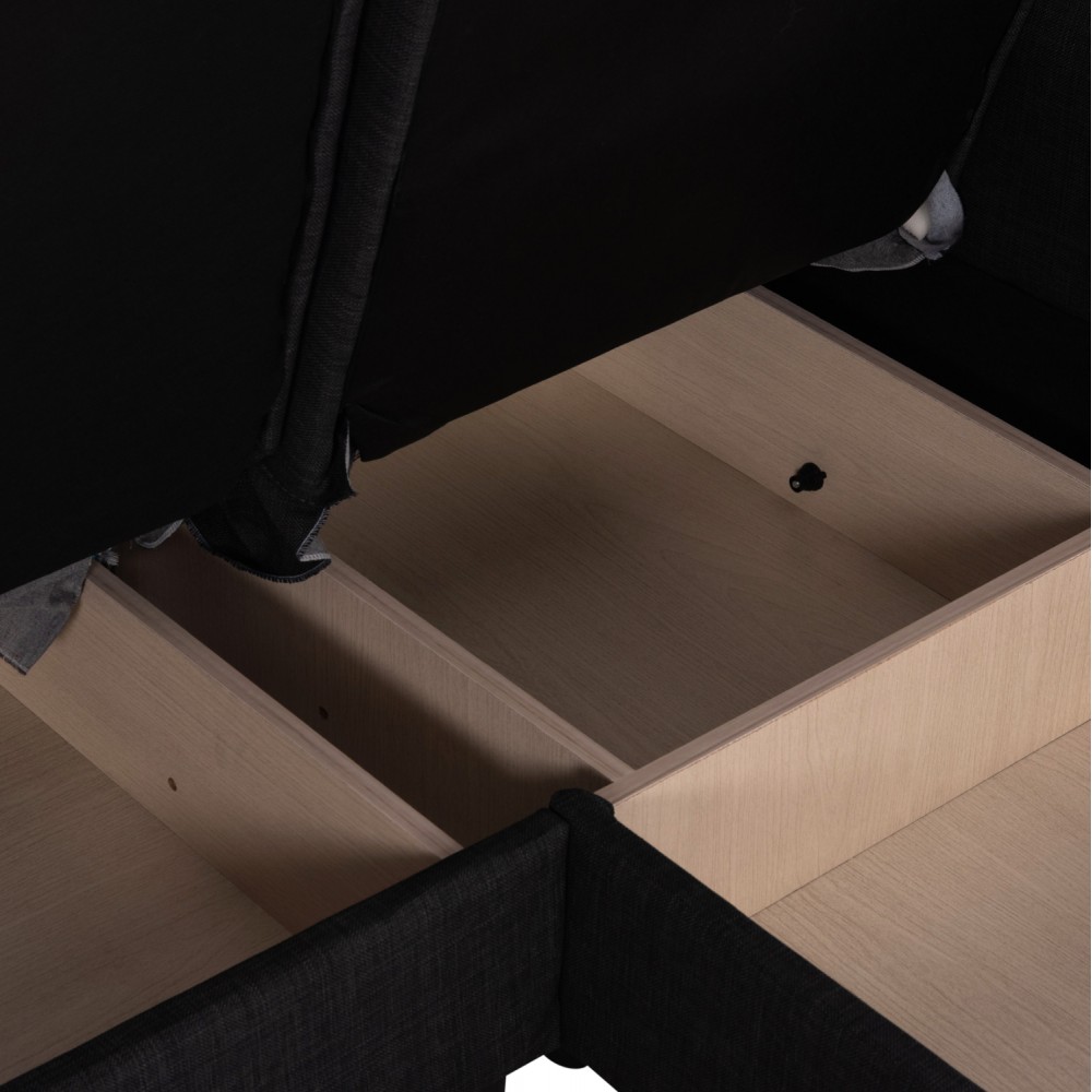 Γωνιακός καναπές-κρεβάτι "BRONKO" με αποθηκευτικό χώρο από ύφασμα σε χρώμα ανθρακί 218x138x77