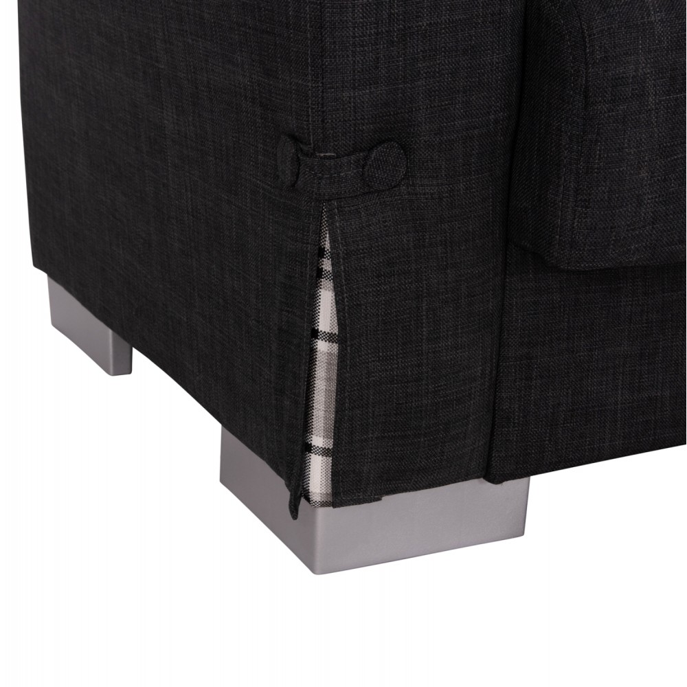 Γωνιακός καναπές-κρεβάτι "BRONKO" με αποθηκευτικό χώρο από ύφασμα σε χρώμα ανθρακί 218x138x77
