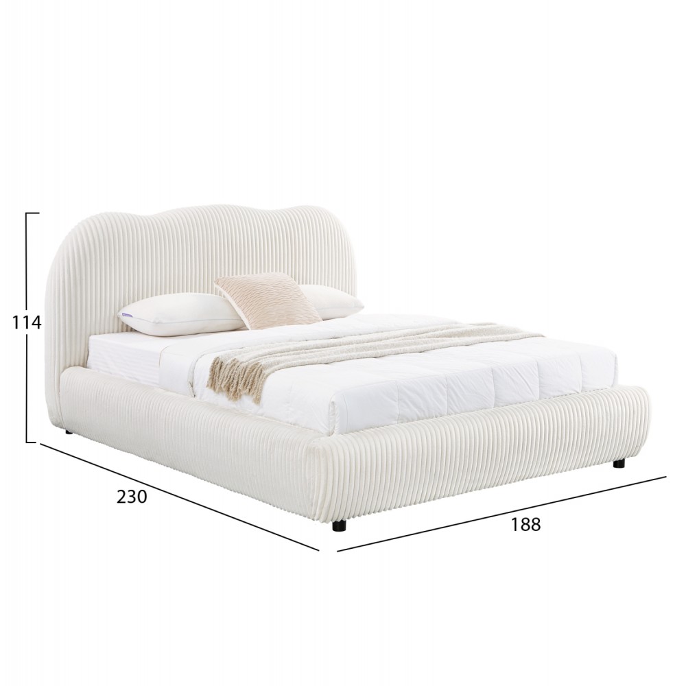 Κρεβάτι διπλό "KALLY" με αποθηκευτικό χώρο από συνθετική γούνα σε χρώμα μπεζ 160x200