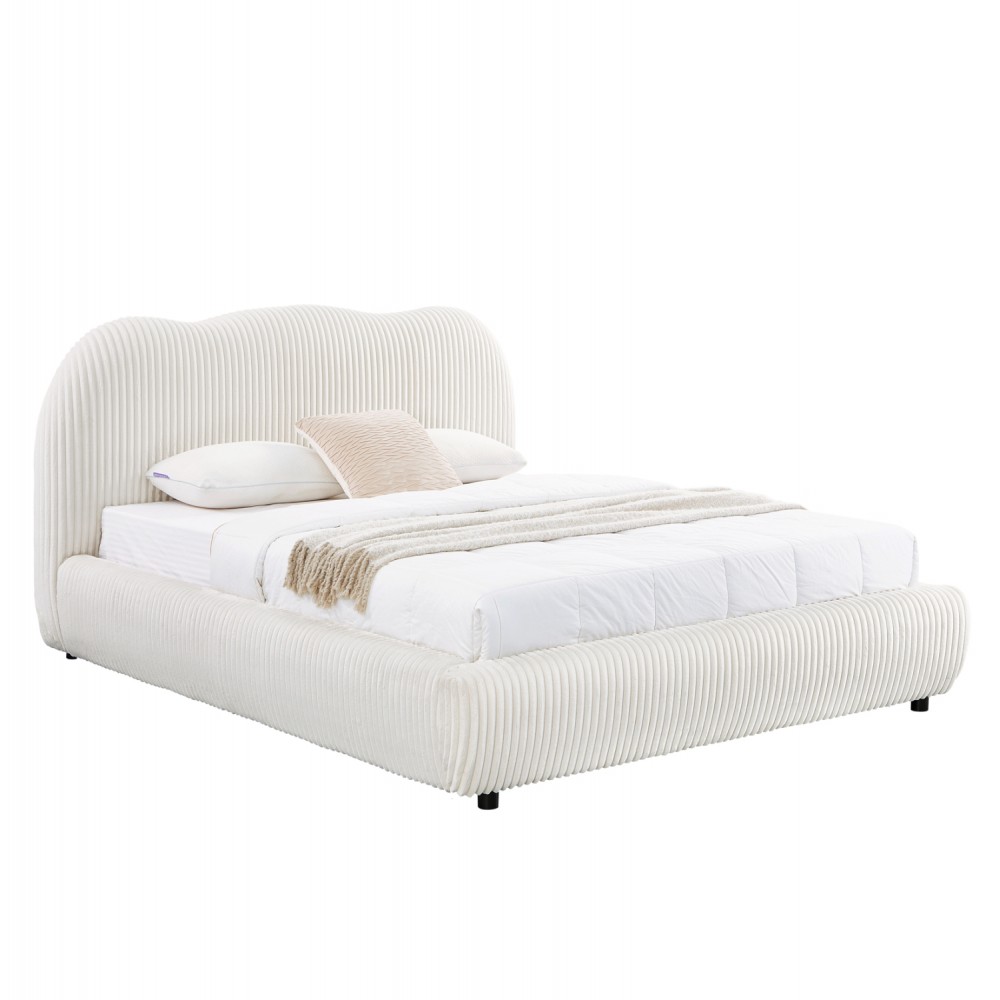 Κρεβάτι διπλό "KALLY" με αποθηκευτικό χώρο από συνθετική γούνα σε χρώμα μπεζ 160x200