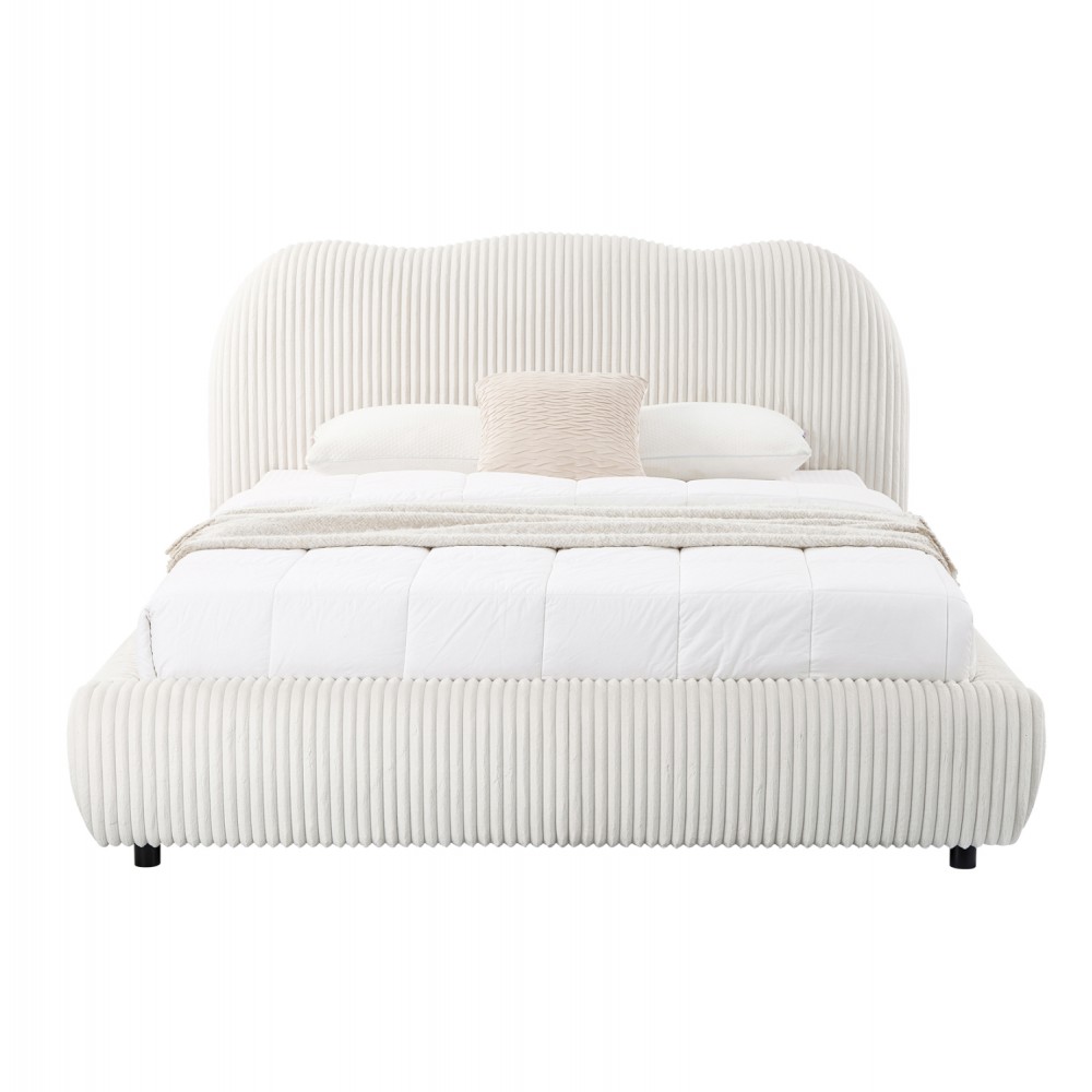 Κρεβάτι διπλό "KALLY" με αποθηκευτικό χώρο από συνθετική γούνα σε χρώμα μπεζ 160x200