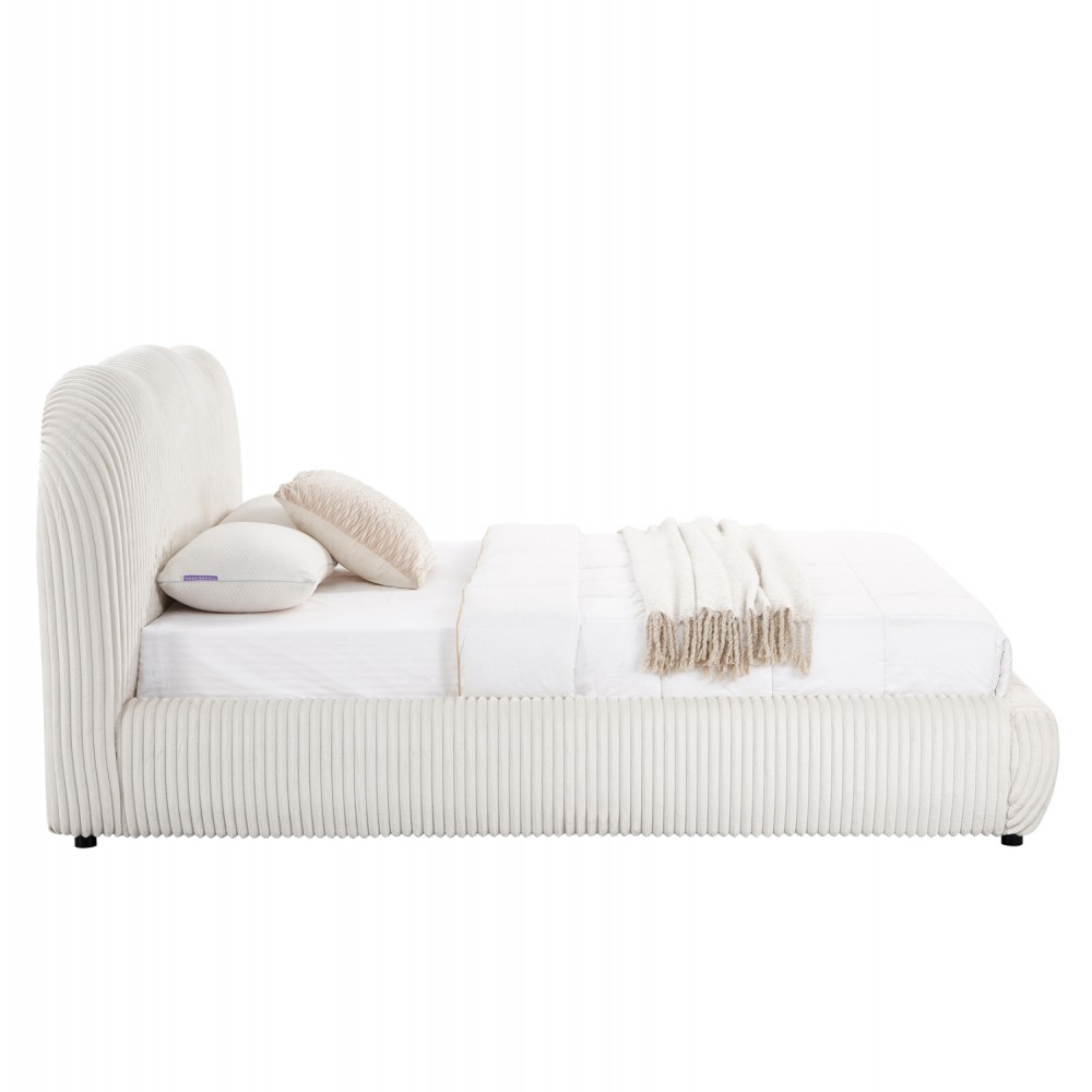 Κρεβάτι διπλό "KALLY" με αποθηκευτικό χώρο από συνθετική γούνα σε χρώμα μπεζ 160x200