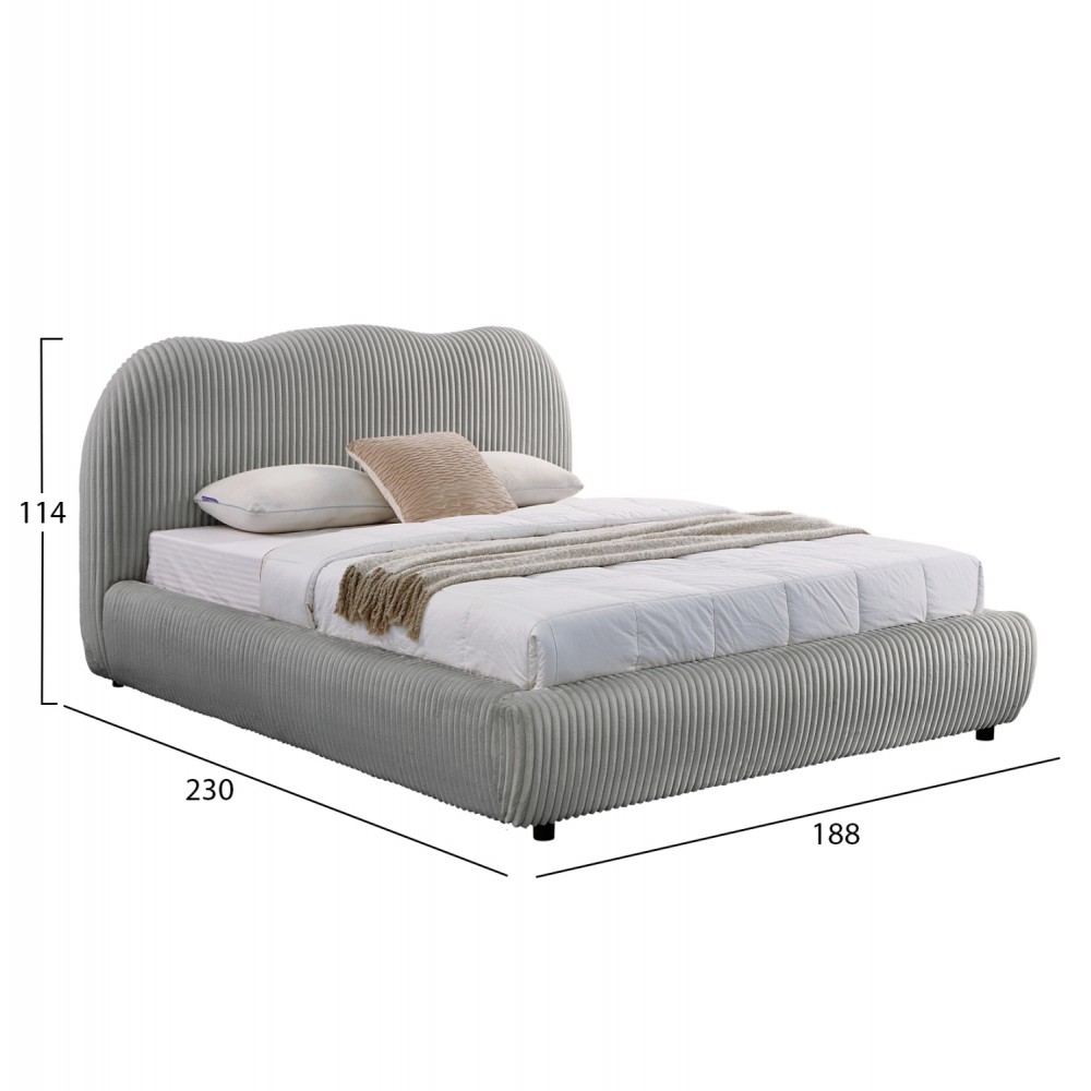 Κρεβάτι διπλό "KALLY" με αποθηκευτικό χώρο από συνθετική γούνα σε χρώμα γκρι 160x200