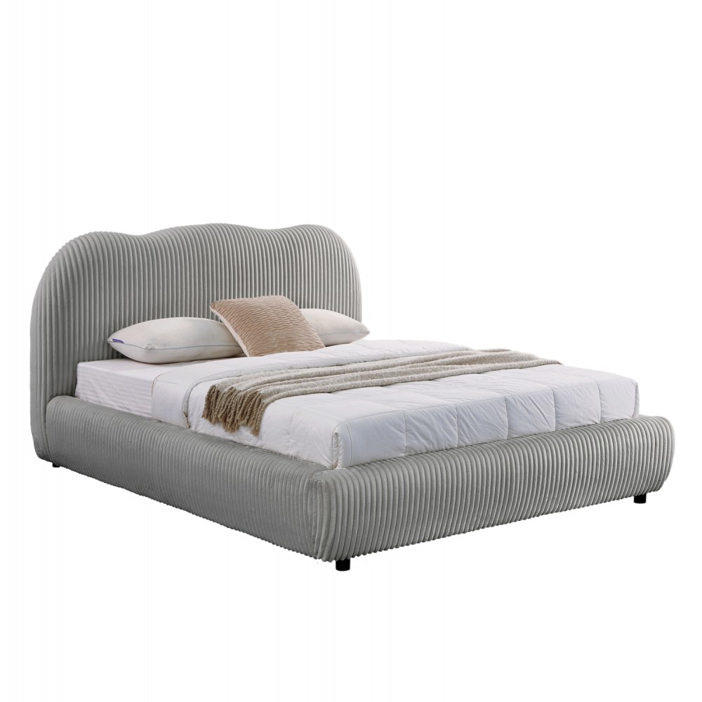 Κρεβάτι διπλό "KALLY" με αποθηκευτικό χώρο από συνθετική γούνα σε χρώμα γκρι 160x200