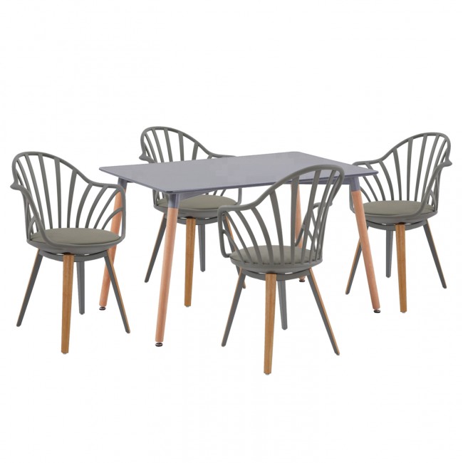 Σετ τραπεζαρίας 5τμχ "ANAIS" από mdf/pp σε χρώμα γκρι 120x80x73