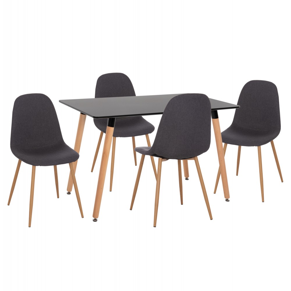 Σετ τραπεζαρίας 5τμχ "MINARDO" από mdf/ύφασμα σε χρώμα μαύρο/σκούρο γκρι 120x80x73