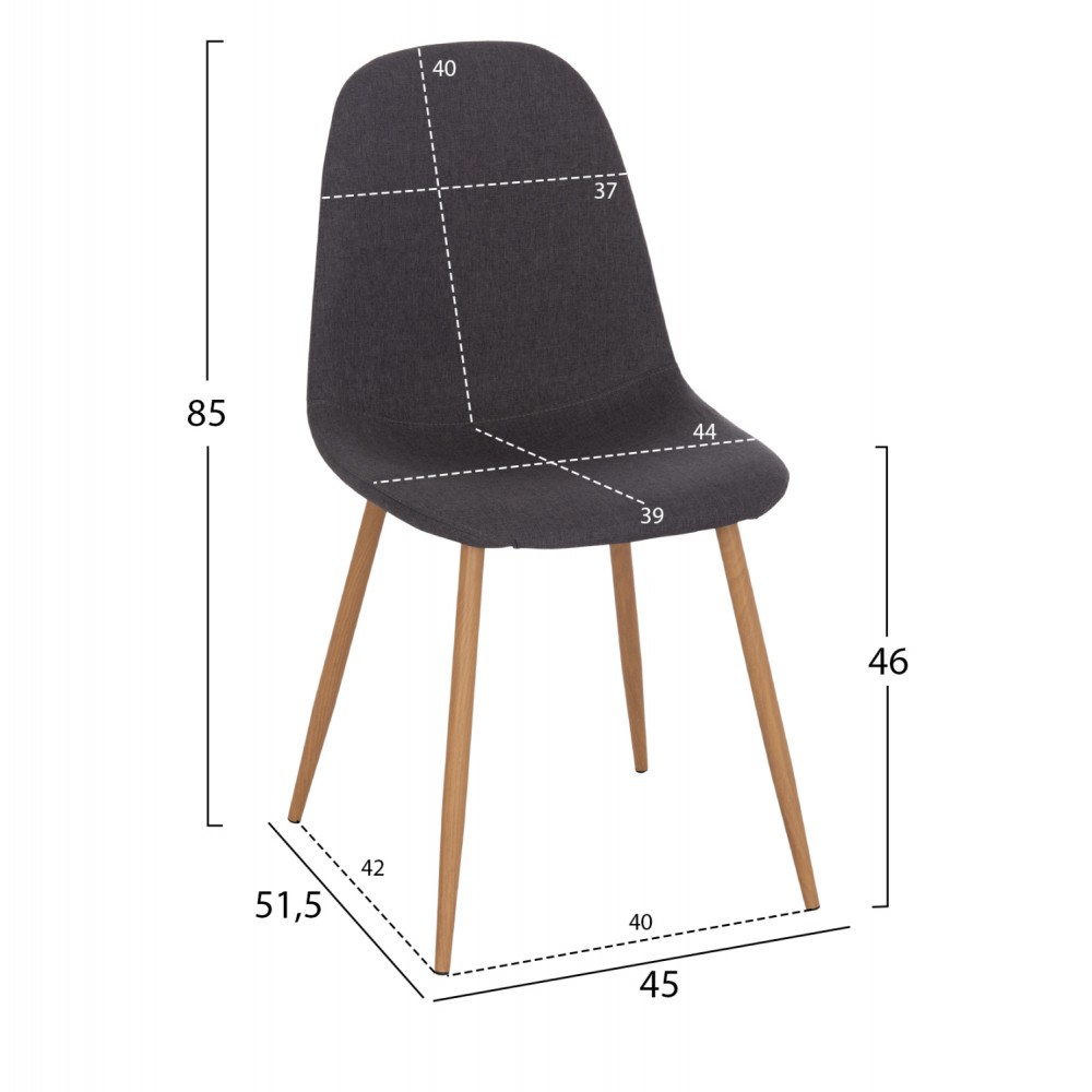 Σετ τραπεζαρίας 5τμχ "MINARDO" από mdf/ύφασμα σε χρώμα μαύρο/σκούρο γκρι 120x80x73