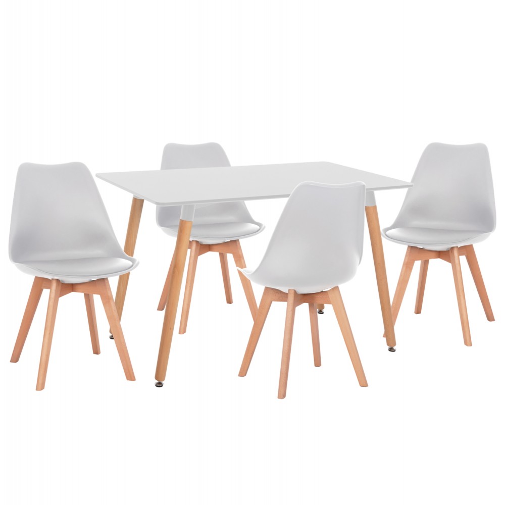 Σετ τραπεζαρίας 5τμχ " VEGAS" από mdf/pu σε χρώμα λευκό/φυσικό 120x60x74