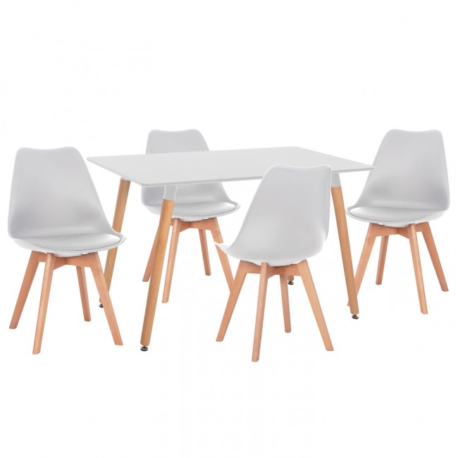 Σετ τραπεζαρίας 5τμχ " VEGAS" από mdf/pu σε χρώμα λευκό/φυσικό 120x60x74