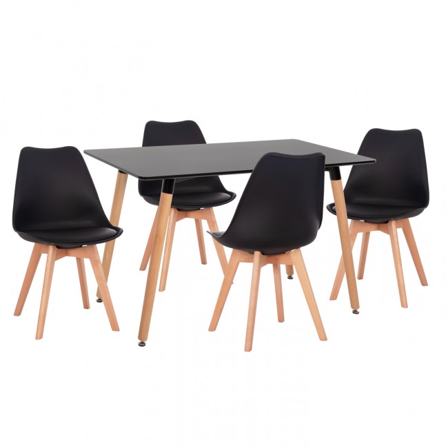 Σετ τραπεζαρίας 5τμχ " VEGAS" από mdf/pu σε χρώμα μαύρο/φυσικό 120x60x74