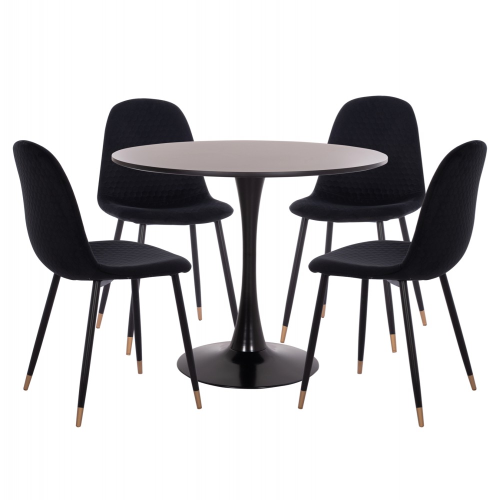 Σετ τραπεζαρίας 5τμχ "BROLIN" από mdf/βελούδο σε χρώμα μαύρο Φ90x73