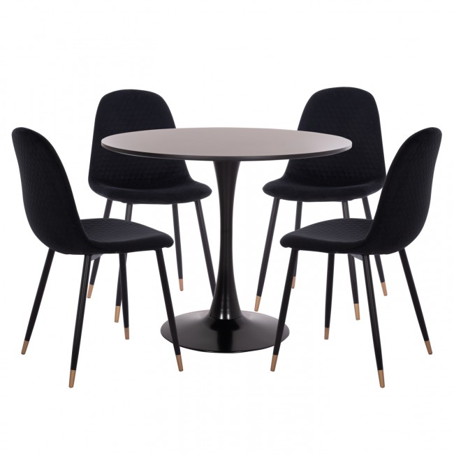 Σετ τραπεζαρίας 5τμχ "BROLIN" από mdf/βελούδο σε χρώμα μαύρο Φ90x73