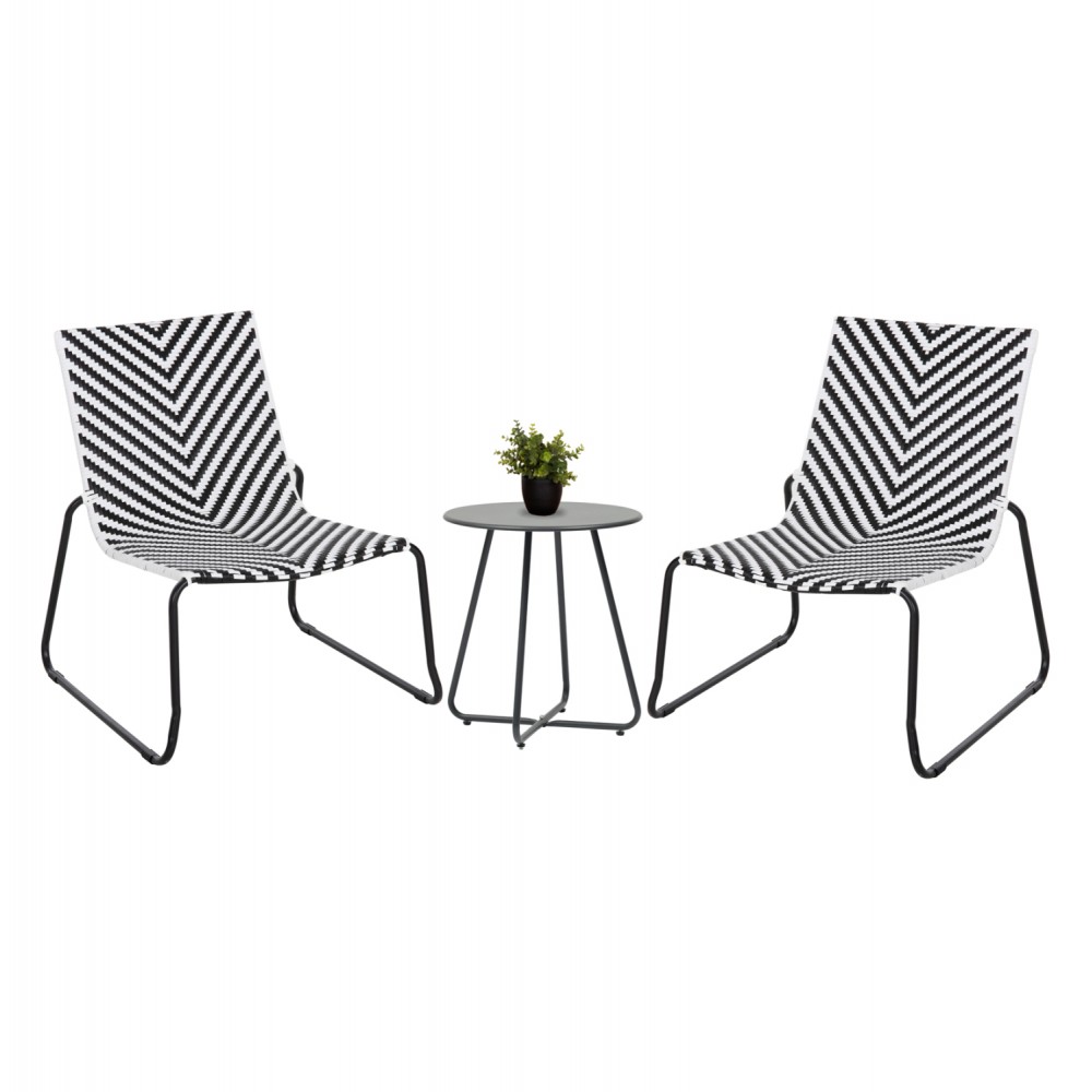 Σετ lounge 3τμχ "PONY" από μέταλλο/rattan σε χρώμα λευκό/μαύρο Φ40x50