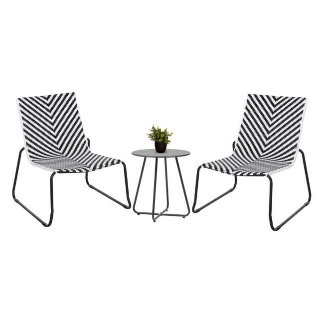 Σετ lounge 3τμχ "PONY" από μέταλλο/rattan σε χρώμα λευκό/μαύρο Φ40x50