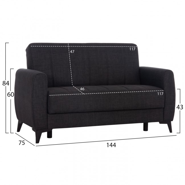 Καναπές-κρεβάτι "NIKKO" διθέσιος με αποθηκευτικό χώρο από ύφασμα σε χρώμα γκρι 144x75x84