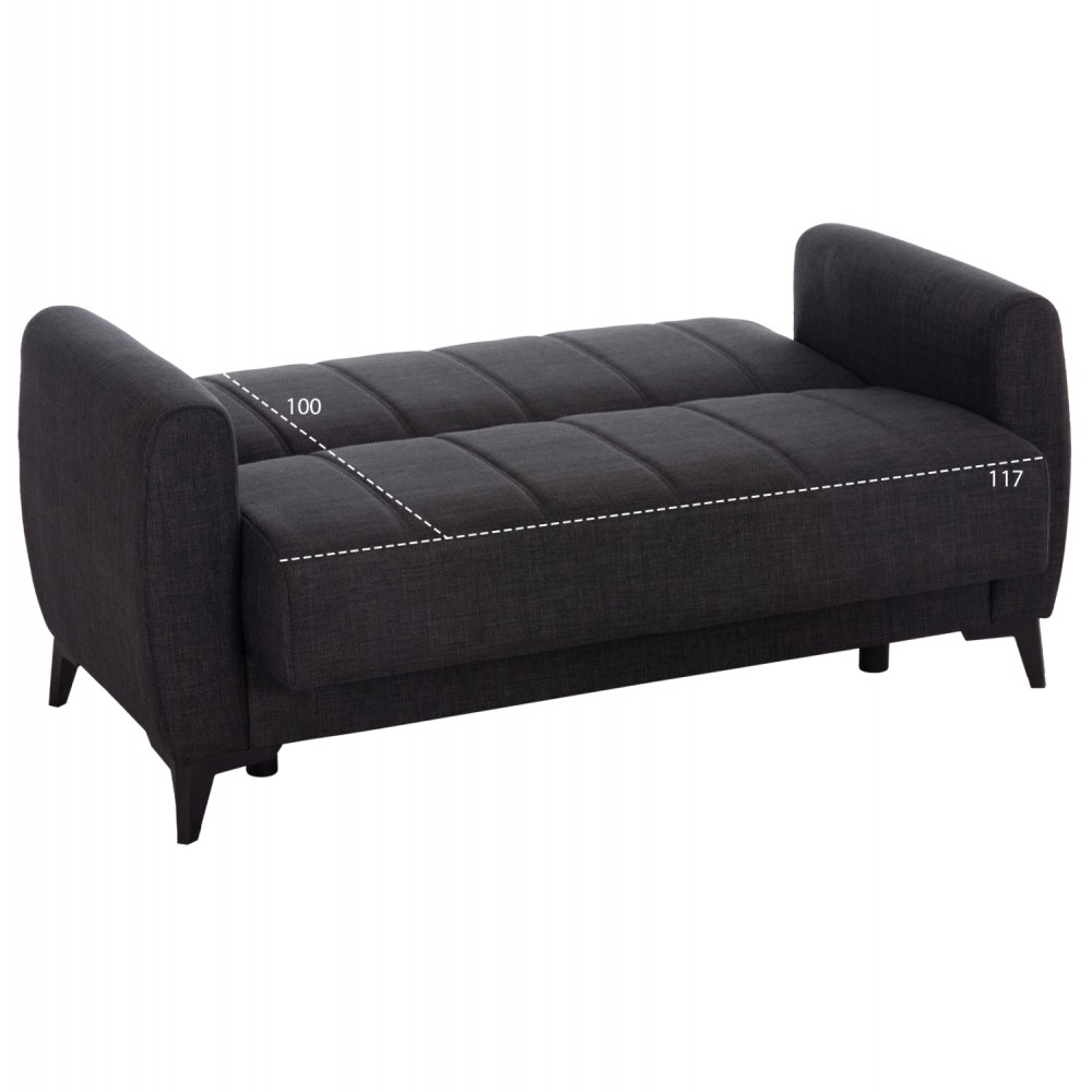 Καναπές-κρεβάτι "NIKKO" διθέσιος με αποθηκευτικό χώρο από ύφασμα σε χρώμα γκρι 144x75x84