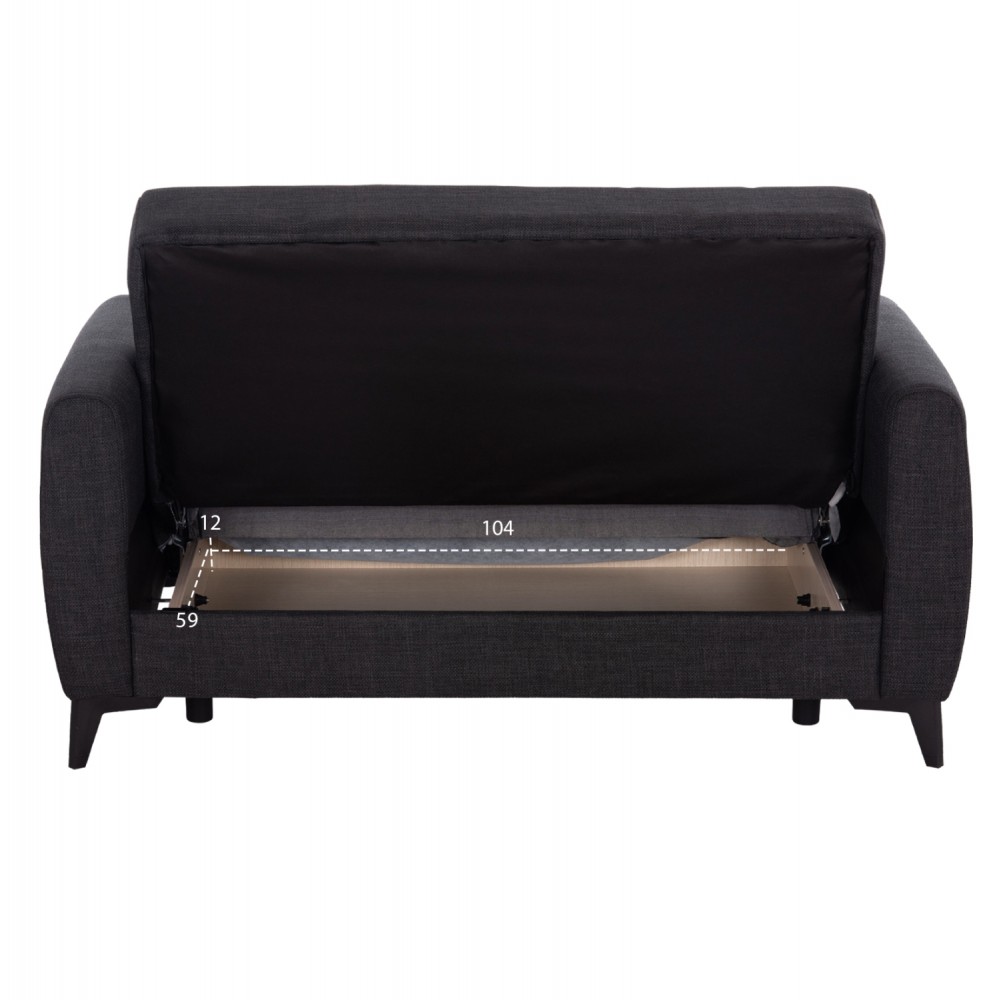 Καναπές-κρεβάτι "NIKKO" διθέσιος με αποθηκευτικό χώρο από ύφασμα σε χρώμα γκρι 144x75x84