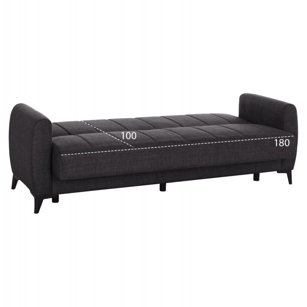Καναπές-κρεβάτι "NIKKO" τριθέσιος με αποθηκευτικό χώρο από ύφασμα σε χρώμα γκρι 209x76x83