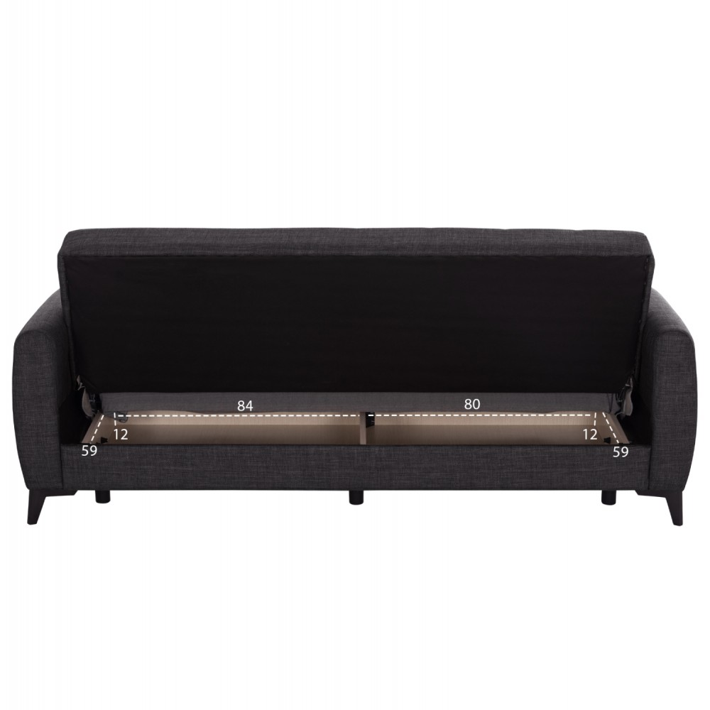 Καναπές-κρεβάτι "NIKKO" τριθέσιος με αποθηκευτικό χώρο από ύφασμα σε χρώμα γκρι 209x76x83